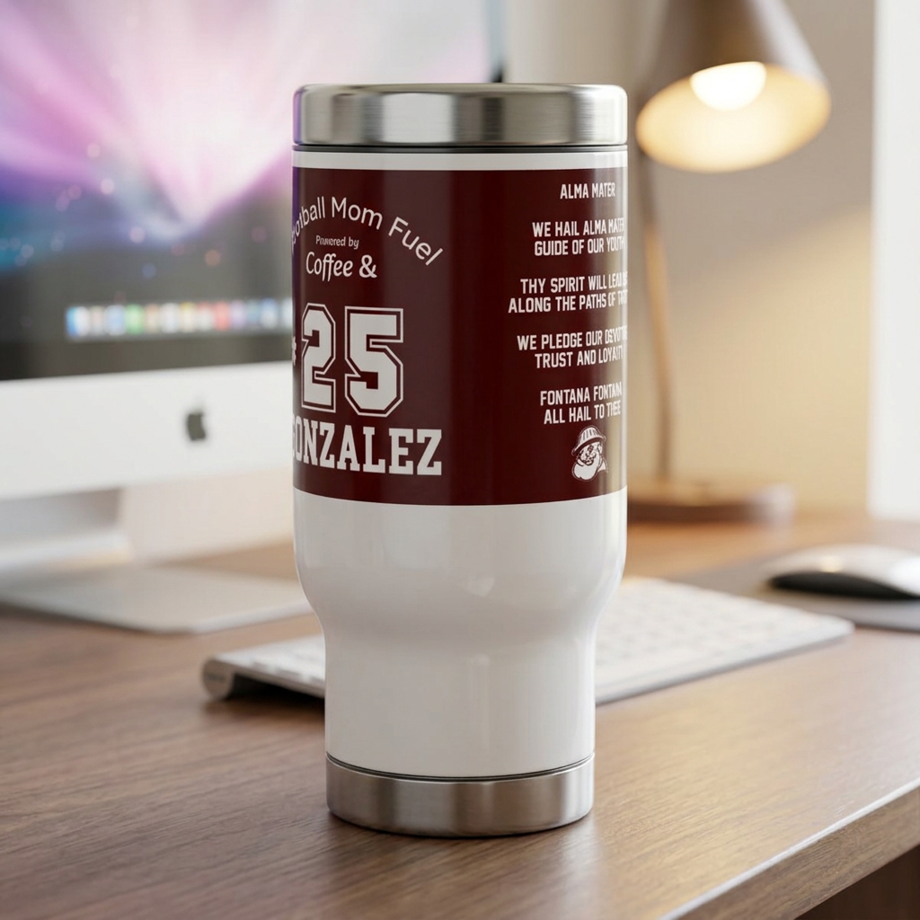 Personalized Football Mom Fuel Travel Mug – Custom Player Number & Last Name | 14 oz
