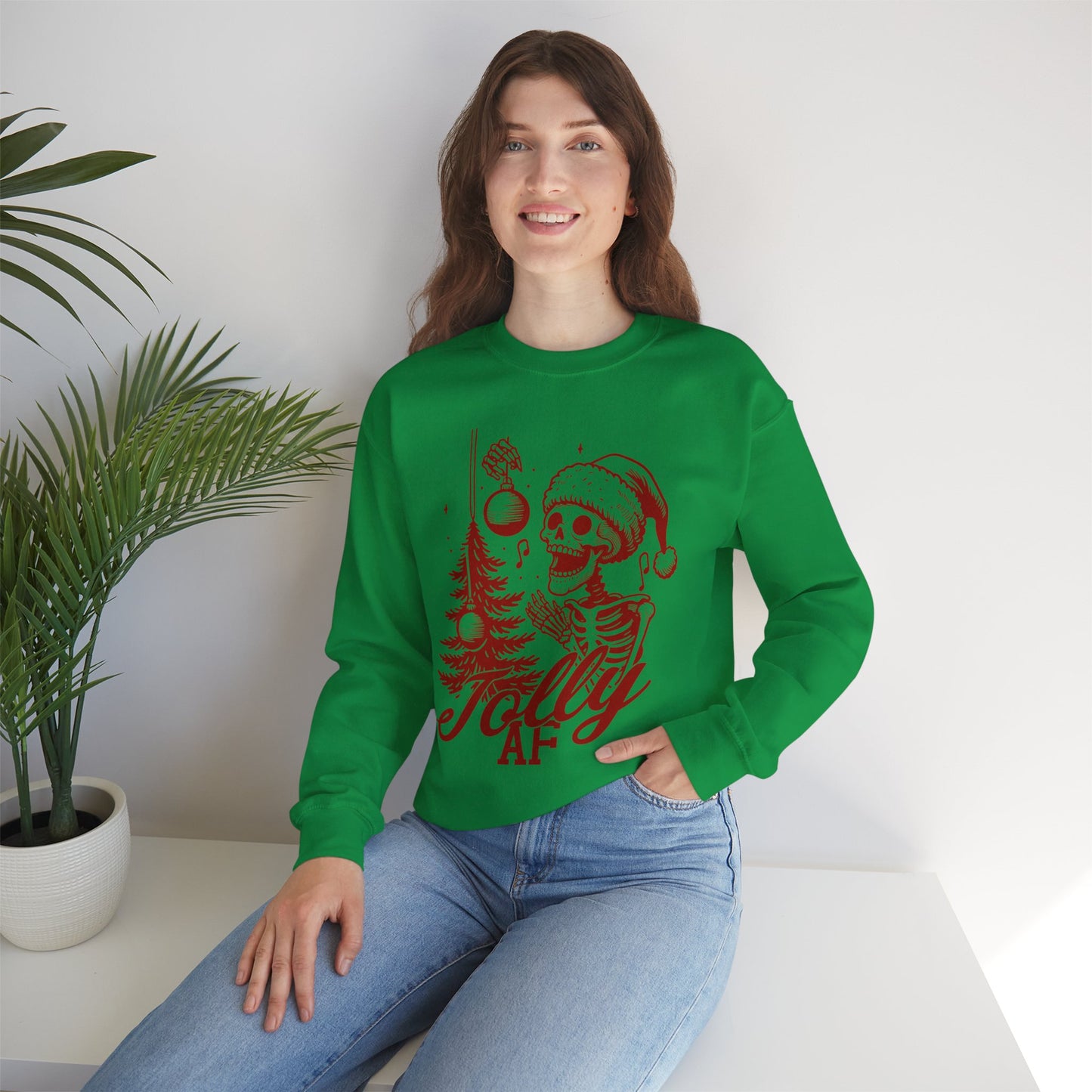 Jolly AF Crewneck Sweatshirt (Red) - Cool Dog Teez LLC