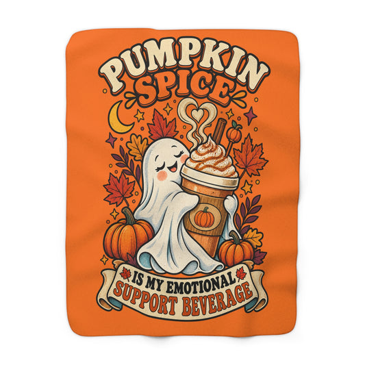 Pumpkin Spice Is My Emotional Support Beverage Sherpa Fleece Blanket – Cozy Fall Throw