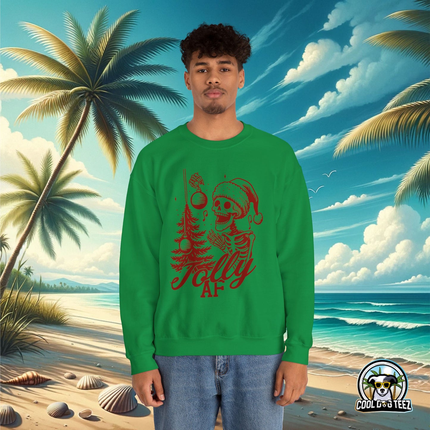 Jolly AF Crewneck Sweatshirt (Red) - Cool Dog Teez LLC