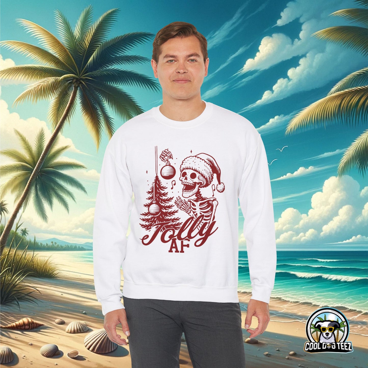 Jolly AF Crewneck Sweatshirt (Red) - Cool Dog Teez LLC