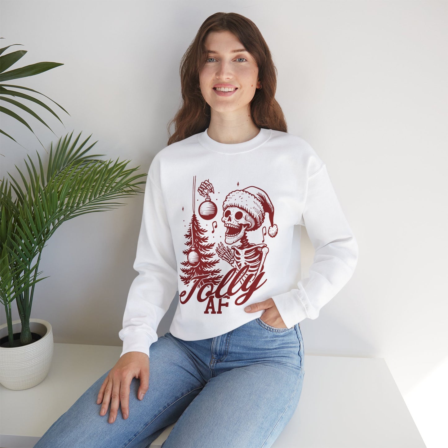Jolly AF Crewneck Sweatshirt (Red) - Cool Dog Teez LLC