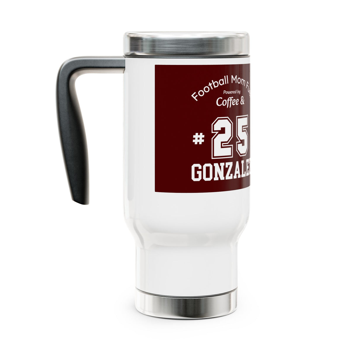 Personalized Football Mom Fuel Travel Mug – Custom Player Number & Last Name | 14 oz