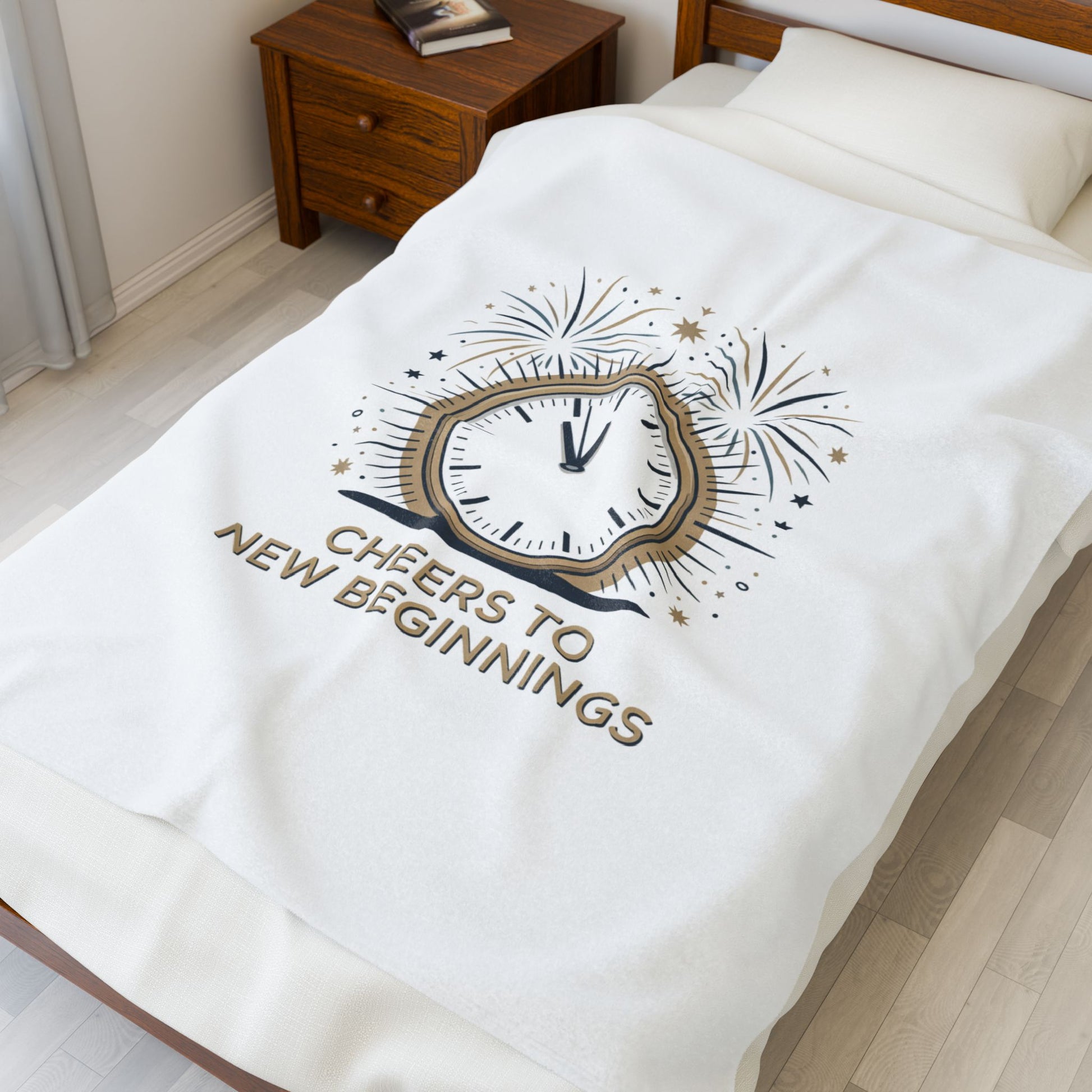Cheers to New Beginnings Velveteen Plush Blanket | 2026 goals, new year motivation - Cool Dog Teez LLC