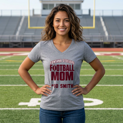 Football Mom Personalized V-Neck Tee – Custom Team, Player Number & Last Name - Cool Dog Teez LLC