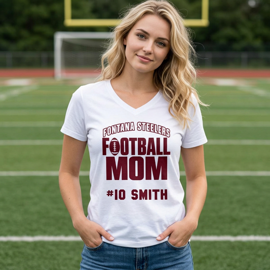 Football Mom Personalized V-Neck Tee – Custom Team, Player Number & Last Name - Cool Dog Teez LLC