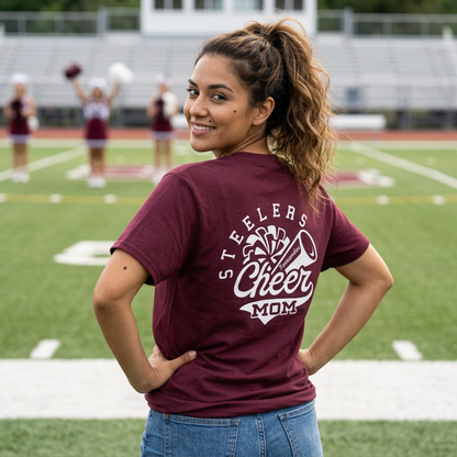FOHI Steelers Cheer Mom Personalized T-Shirt – Custom Name on Back