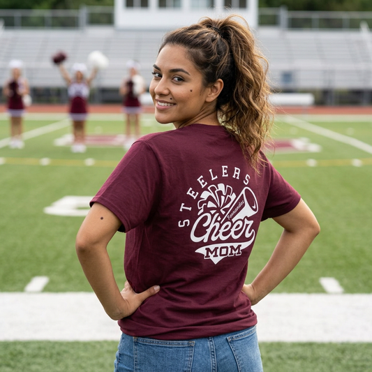 FOHI Steelers Cheer Mom Personalized T-Shirt – Custom Name on Back