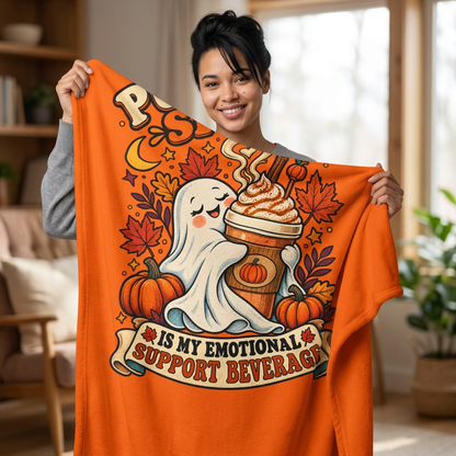 Pumpkin Spice Is My Emotional Support Beverage Sherpa Fleece Blanket – Cozy Fall Throw