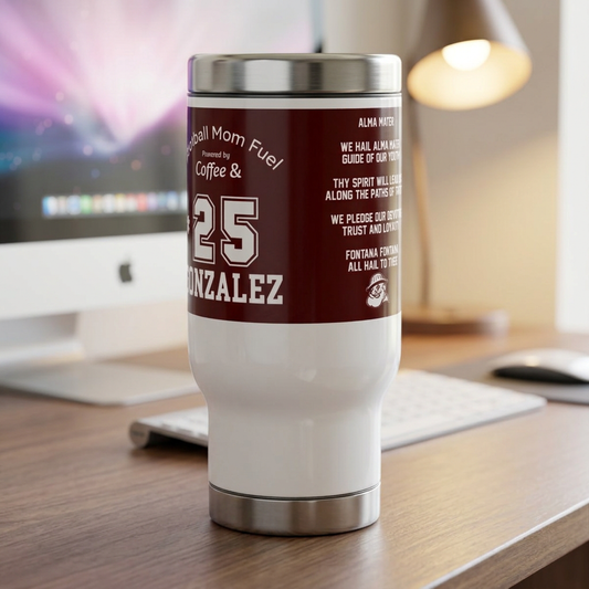Personalized Football Mom Fuel Travel Mug – Custom Player Number & Last Name | 14 oz