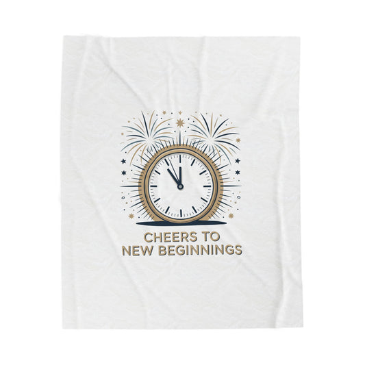 Cheers to New Beginnings Velveteen Plush Blanket | 2026 goals, new year motivation - Cool Dog Teez LLC