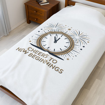 Cheers to New Beginnings Velveteen Plush Blanket | 2026 goals, new year motivation - Cool Dog Teez LLC