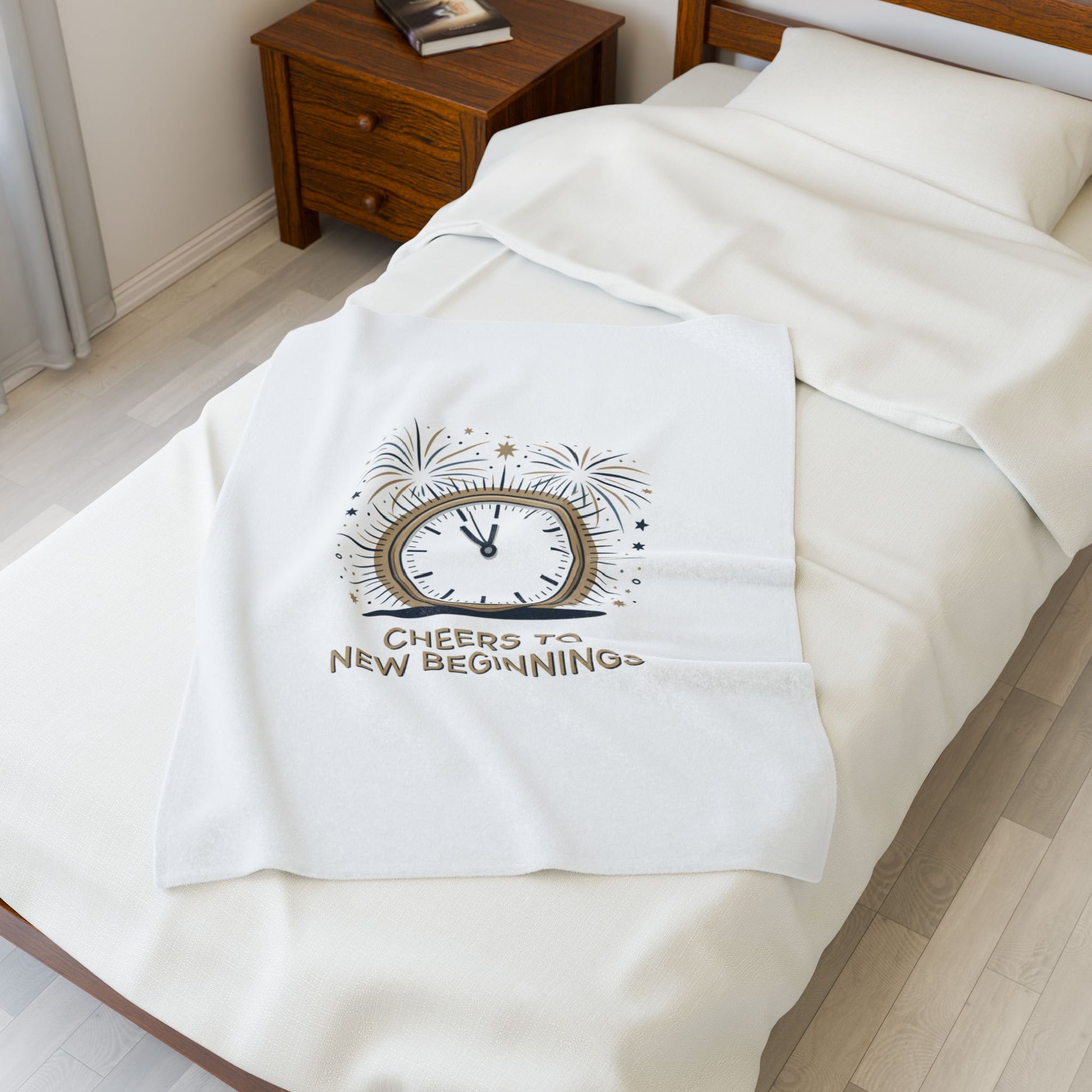 Cheers to New Beginnings Velveteen Plush Blanket | 2026 goals, new year motivation - Cool Dog Teez LLC